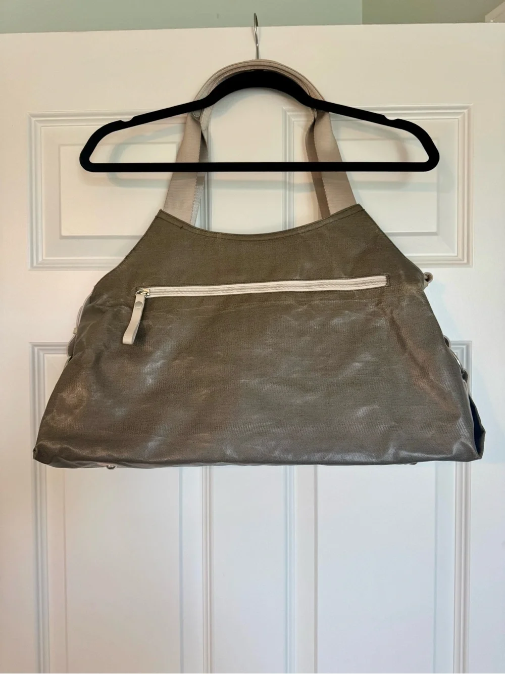 JJ Cole Metallic Taupe Shoulder Diaper Bag with Cream Straps 3 Pc Set